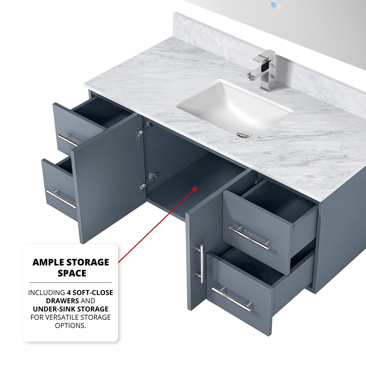 Geneva 30 in. Bathroom Floating Bathroom Vanity With Undermount Ceramic Sink With White Carrara Marble Top