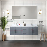Geneva 60 in. Bathroom Floating Bathroom Vanity With Undermount Ceramic Sink With White Carrara Marble Top