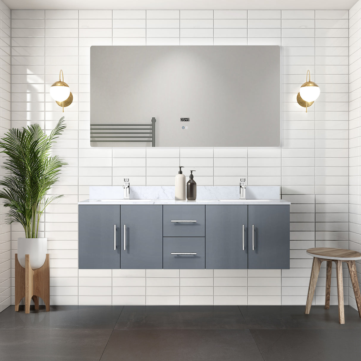 Geneva 60 in. Bathroom Floating Bathroom Vanity With Undermount Ceramic Sink With White Carrara Marble Top