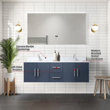 Geneva 60 in. Bathroom Floating Bathroom Vanity With Undermount Ceramic Sink With White Carrara Marble Top