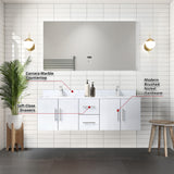 Geneva 60 in. Bathroom Floating Bathroom Vanity With Undermount Ceramic Sink With White Carrara Marble Top