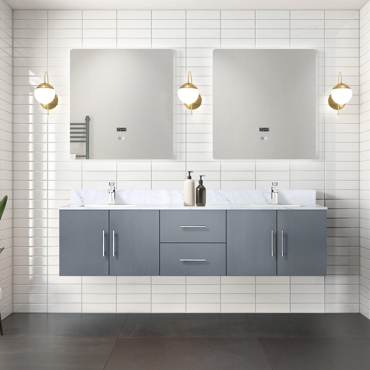 Geneva 72 in. Bathroom Floating Bathroom Vanity With Undermount Ceramic Sink With White Carrara Marble Top