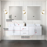 Geneva 72 in. Bathroom Floating Bathroom Vanity With Undermount Ceramic Sink With White Carrara Marble Top