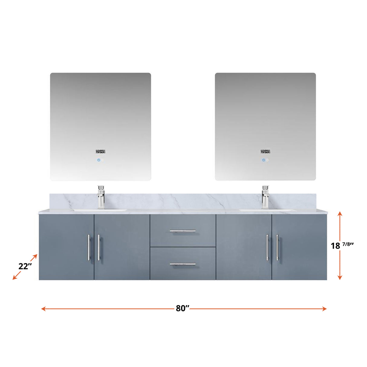 Geneva 80 in. Bathroom Floating Bathroom Vanity With Undermount Ceramic Sink With White Carrara Marble Top
