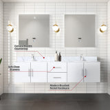 Geneva 80 in. Bathroom Floating Bathroom Vanity With Undermount Ceramic Sink With White Carrara Marble Top