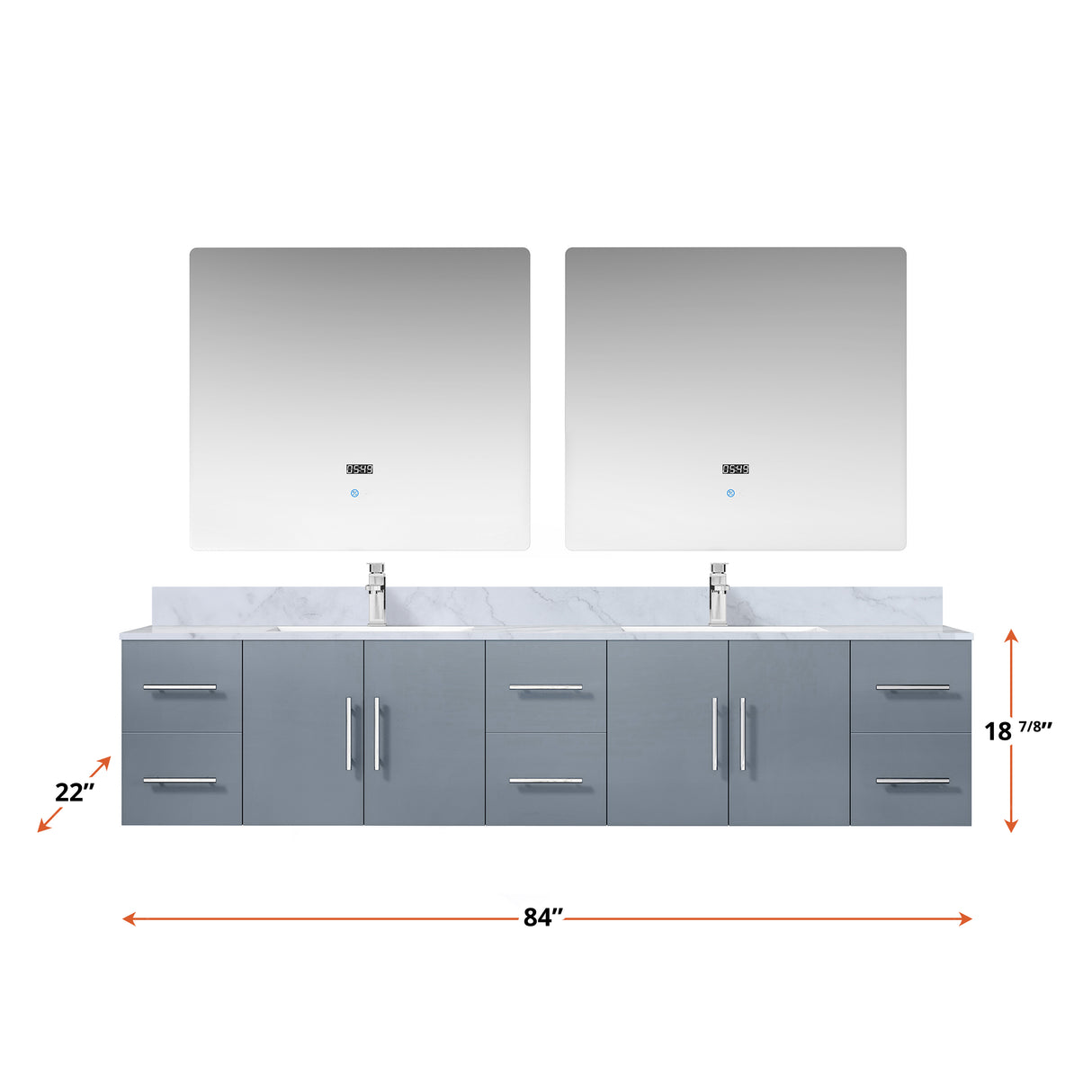 Geneva 84 in. Bathroom Floating Bathroom Vanity With Undermount Ceramic Sink With White Carrara Marble Top