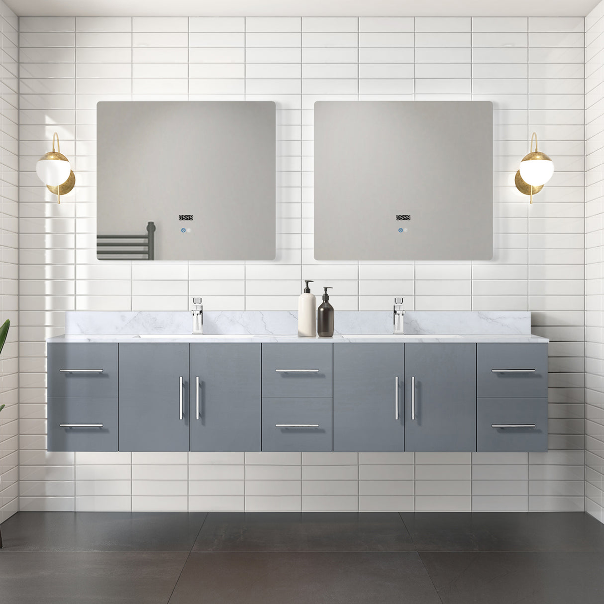 Geneva 84 in. Bathroom Floating Bathroom Vanity With Undermount Ceramic Sink With White Carrara Marble Top