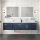 Geneva 84 in. Bathroom Floating Bathroom Vanity With Undermount Ceramic Sink With White Carrara Marble Top