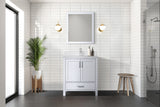Jacques 30" White Single Vanity, White Quartz Top, White Square Sink and 28" Mirror