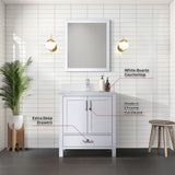 Jacques 30 in. Freestanding Bathroom Vanity with White Quartz Top, White Square Sink