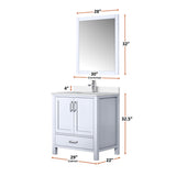 Jacques 30" White Single Vanity, White Quartz Top, White Square Sink and 28" Mirror