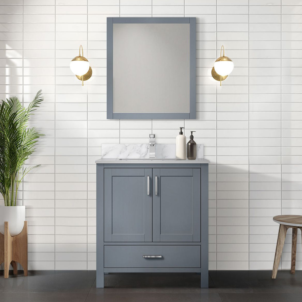 Jacques 30 in. Bathroom Freestanding Bathroom Vanity With Undermount Ceramic Sink, White Carrara Marble