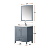 Jacques 30" Dark Grey Single Vanity, White Quartz Top, White Square Sink and 28" Mirror w/ Faucet