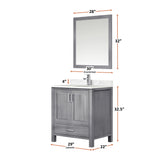 Jacques 30 in. Bathroom Freestanding Bathroom Vanity With Undermount Ceramic Sink, White Carrara Marble
