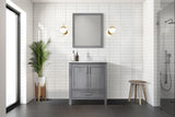Jacques 30" Distressed Grey Single Vanity, White Quartz Top, White Square Sink and 28" Mirror w/ Faucet