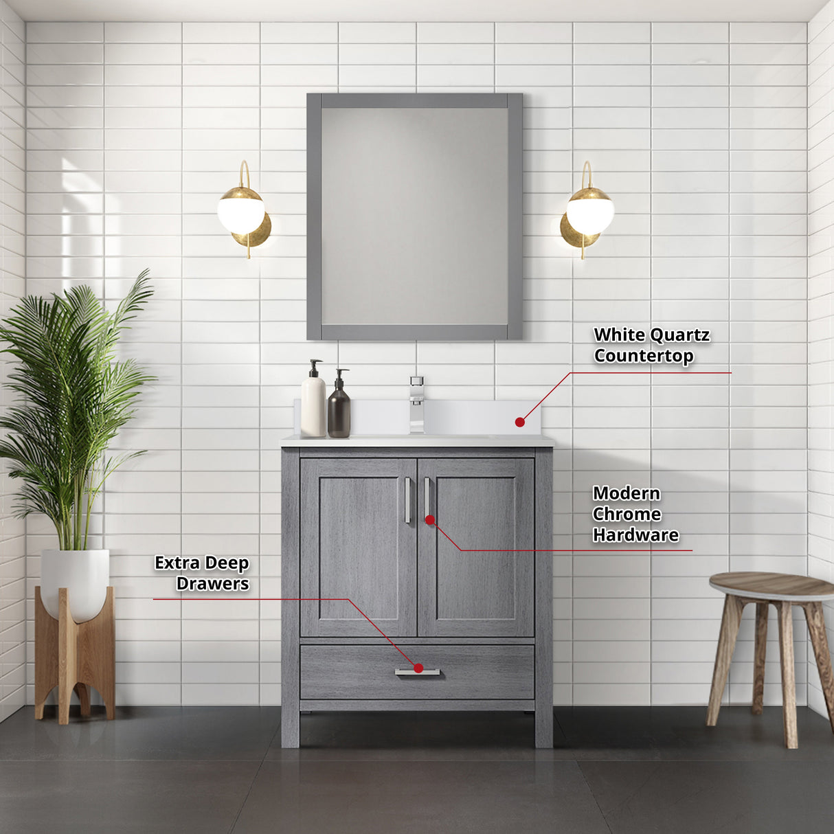 Jacques 72 in. Freestanding Bathroom Vanity with White Quartz Top, White Square Sink