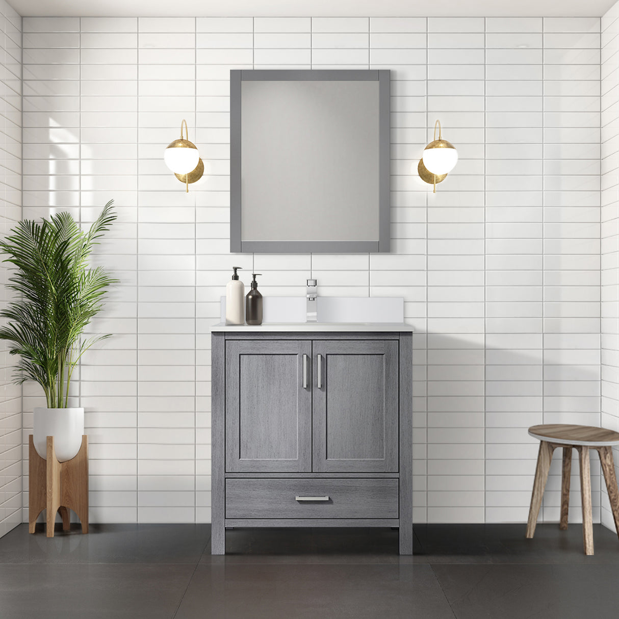 Jacques 30 in. Freestanding Bathroom Vanity with White Quartz Top, White Square Sink