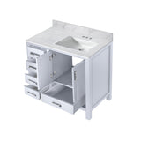 Jacques 30 in. Right Freestanding Bathroom Vanity with White Carrara Marble Top, White Square Sink