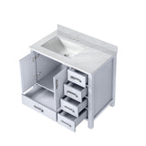 Jacques Navy 30 in. Left Freestanding Bathroom Vanity with White Carrara Marble Top, White Square Sink