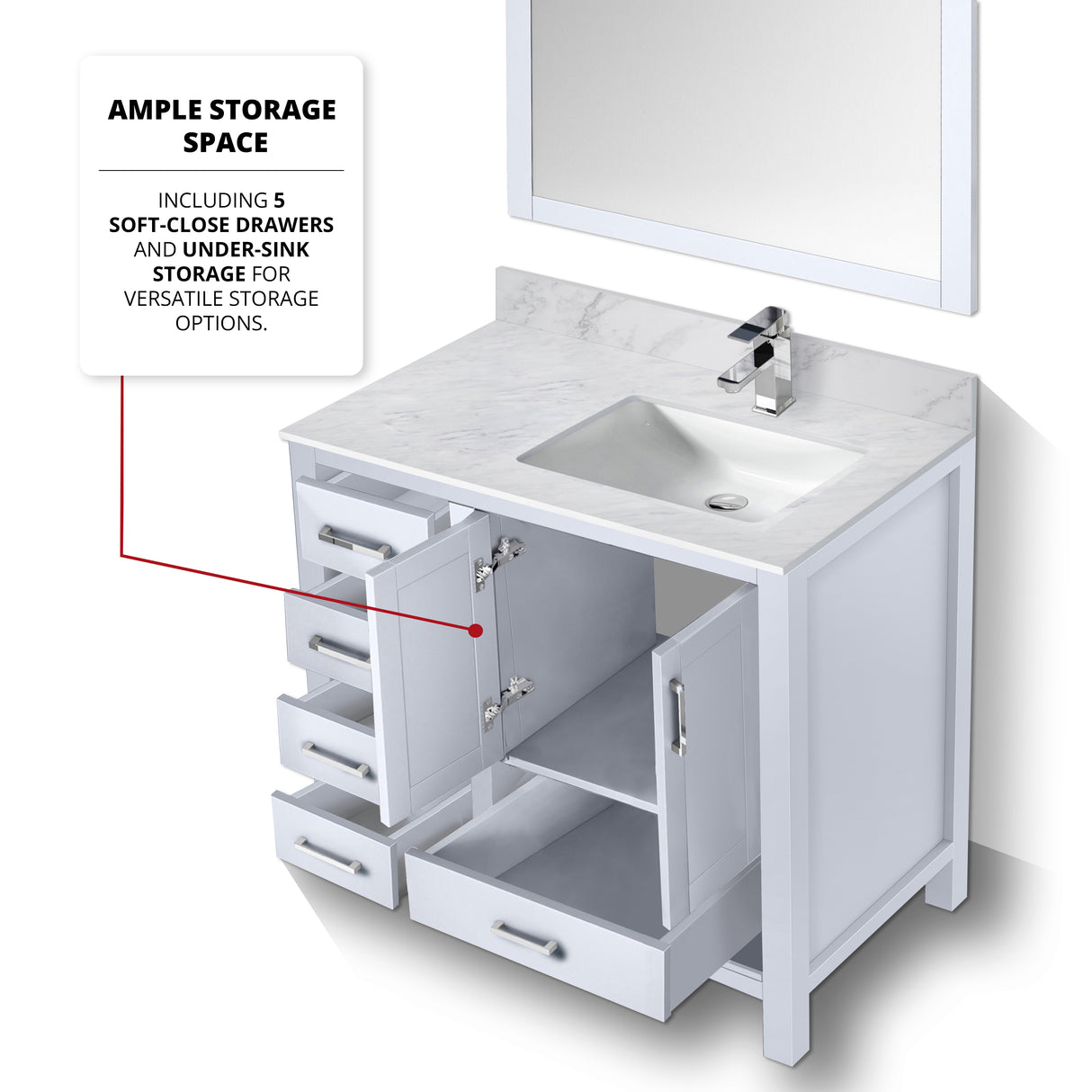 Jacques 30 in. Right Freestanding Bathroom Vanity with White Carrara Marble Top, White Square Sink