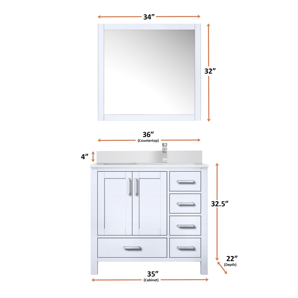Jacques 30 in. Right Freestanding Bathroom Vanity with White Quartz Top, White Square Sink