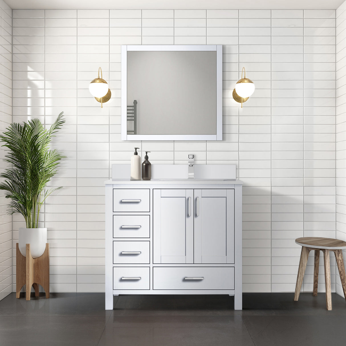 Jacques 30 in. Right Freestanding Bathroom Vanity with White Quartz Top, White Square Sink