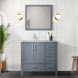 Jacques Navy 30 in. Left Freestanding Bathroom Vanity with White Carrara Marble Top, White Square Sink