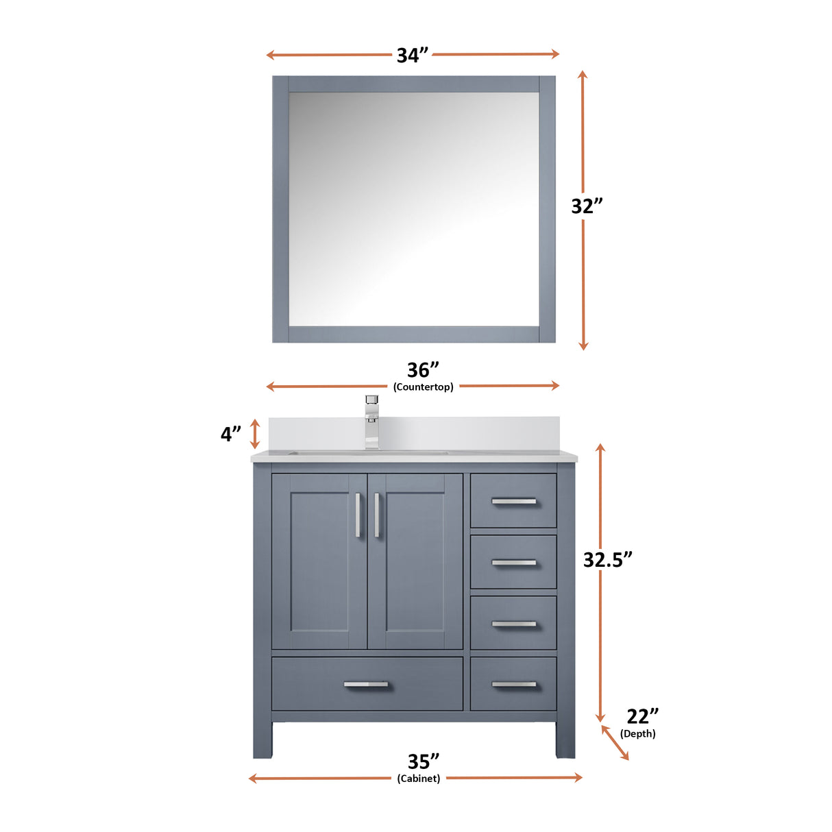 Jacques 30 in. Left Freestanding Bathroom Vanity with White Quartz Top, White Square Sink