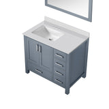 Jacques 36" Dark Grey Single Vanity, White Quartz Top, White Square Sink and 34" Mirror - Left Version