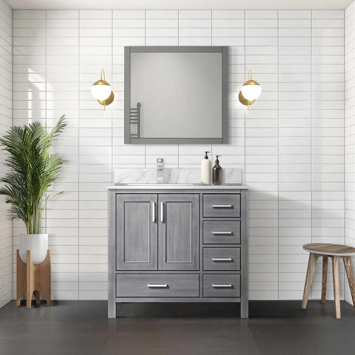 Jacques 36 in. W x 22 in. D Left Offset Distressed Grey Bath Vanity