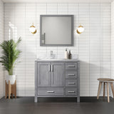 Jacques Navy 30 in. Left Freestanding Bathroom Vanity with White Carrara Marble Top, White Square Sink