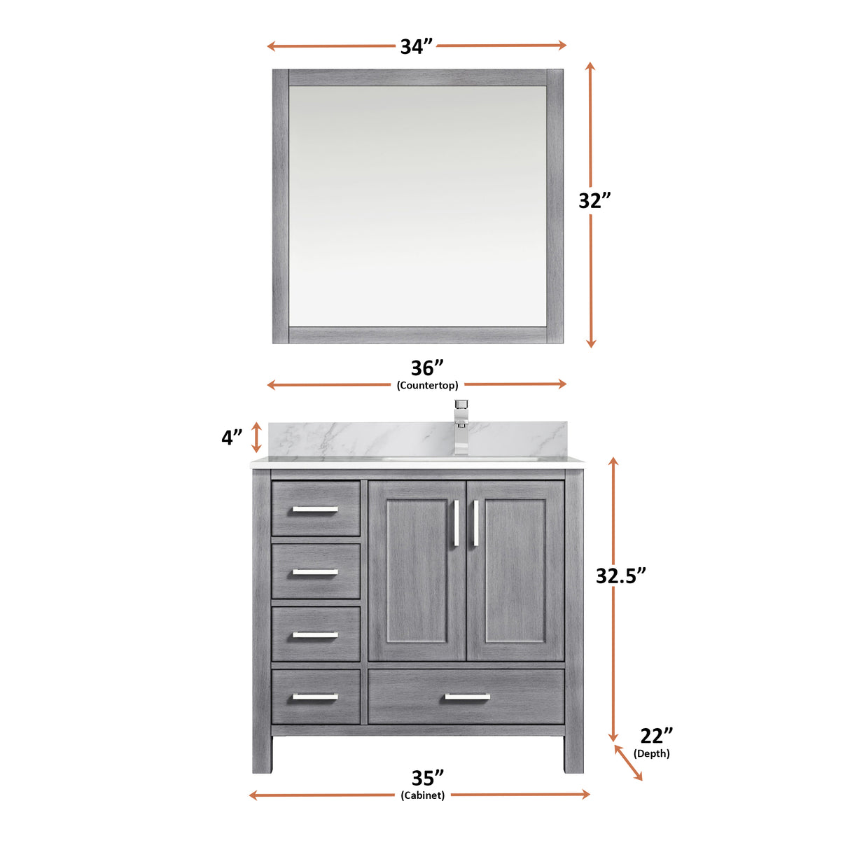 Jacques 30 in. Right Freestanding Bathroom Vanity with White Carrara Marble Top, White Square Sink