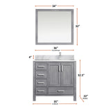 Jacques 30 in. Right Freestanding Bathroom Vanity with White Carrara Marble Top, White Square Sink