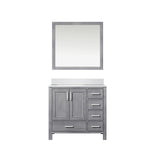Jacques 36" Distressed Grey Single Vanity, White Quartz Top, White Square Sink and 34" Mirror - Left Version