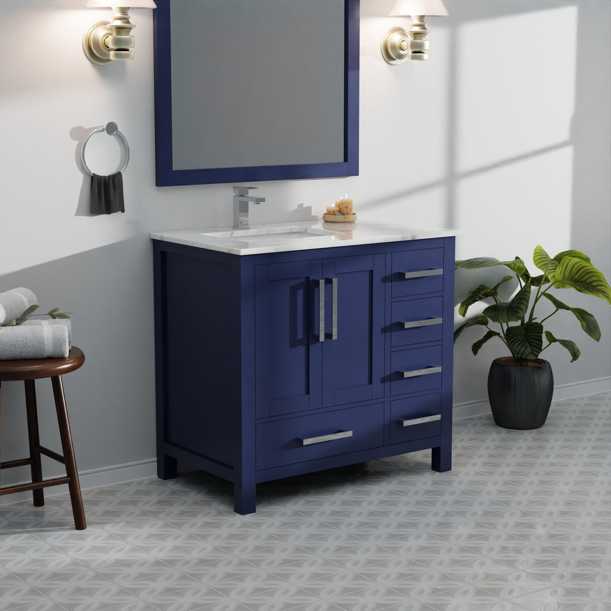Jacques 36 in. W x 22 in. D Left Offset Navy Blue Bath Vanity