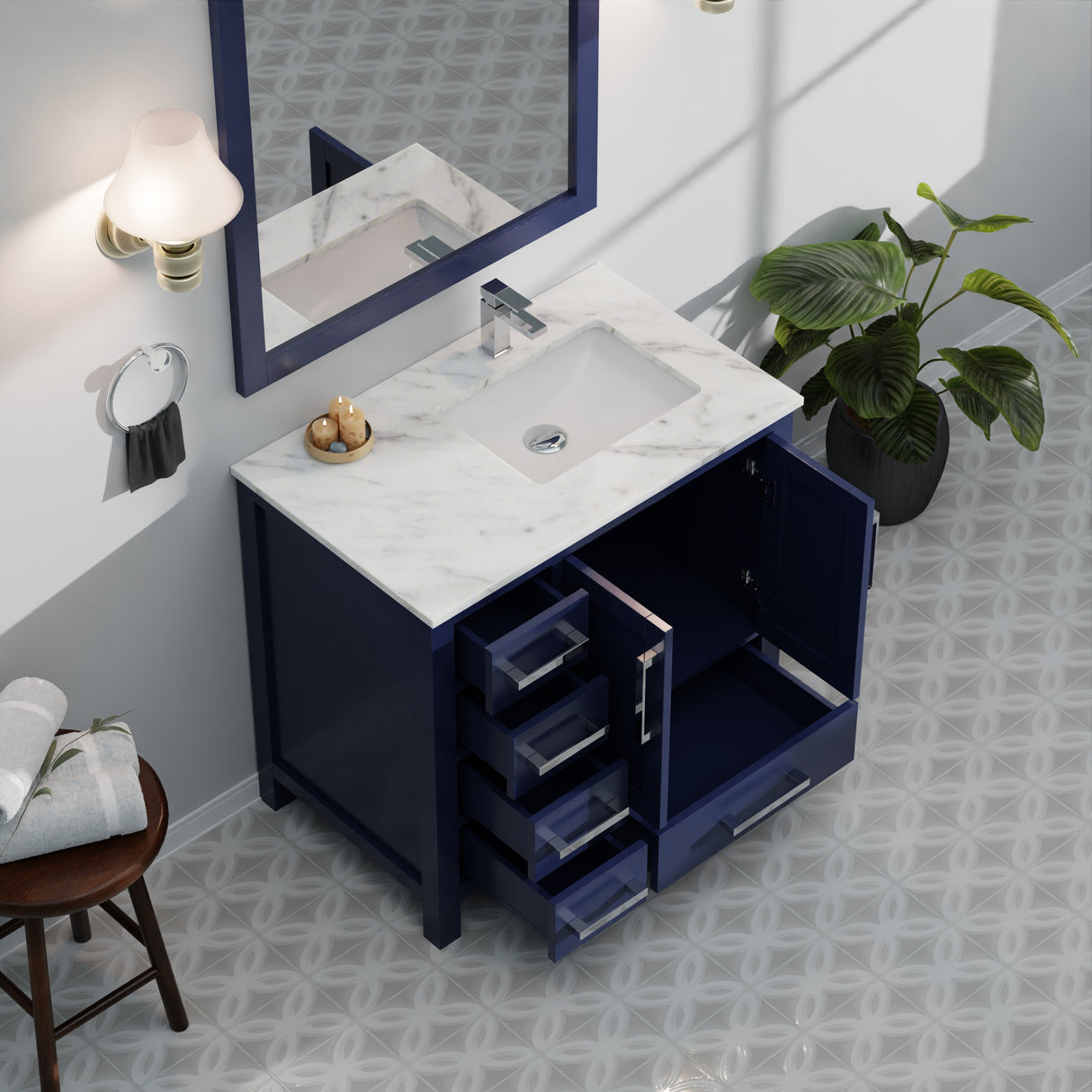 Jacques 36 in. W x 22 in. D Right Offset Navy Blue Bath Vanity