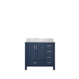 Jacques Navy 30 in. Left Freestanding Bathroom Vanity with White Carrara Marble Top, White Square Sink