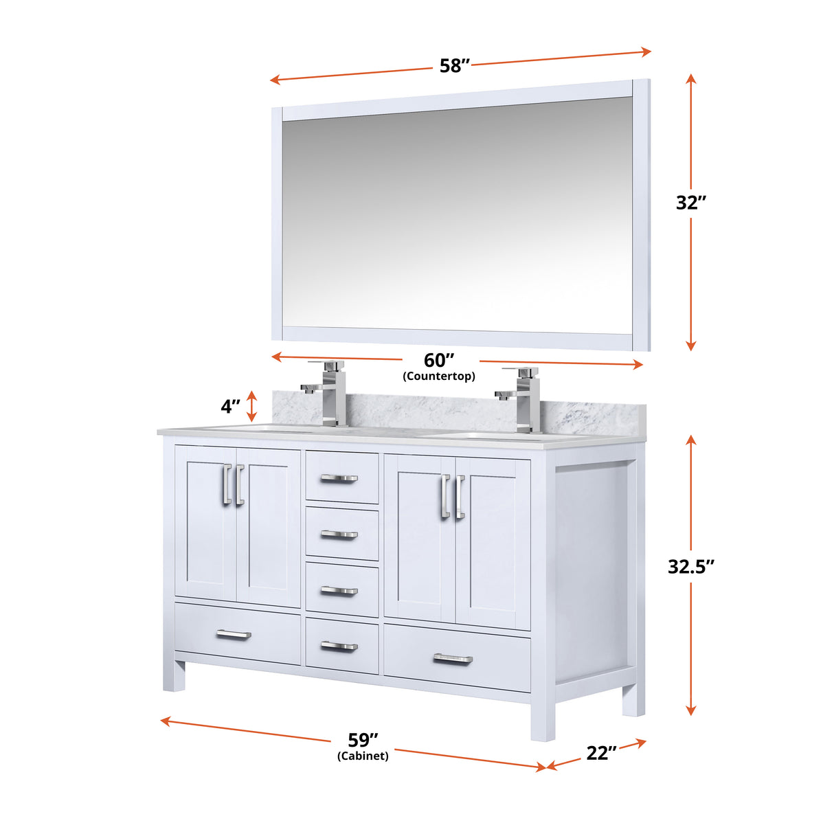 Jacques 60 in. Freestanding Bathroom Vanity with White Carrara Marble Top, White Square Sink