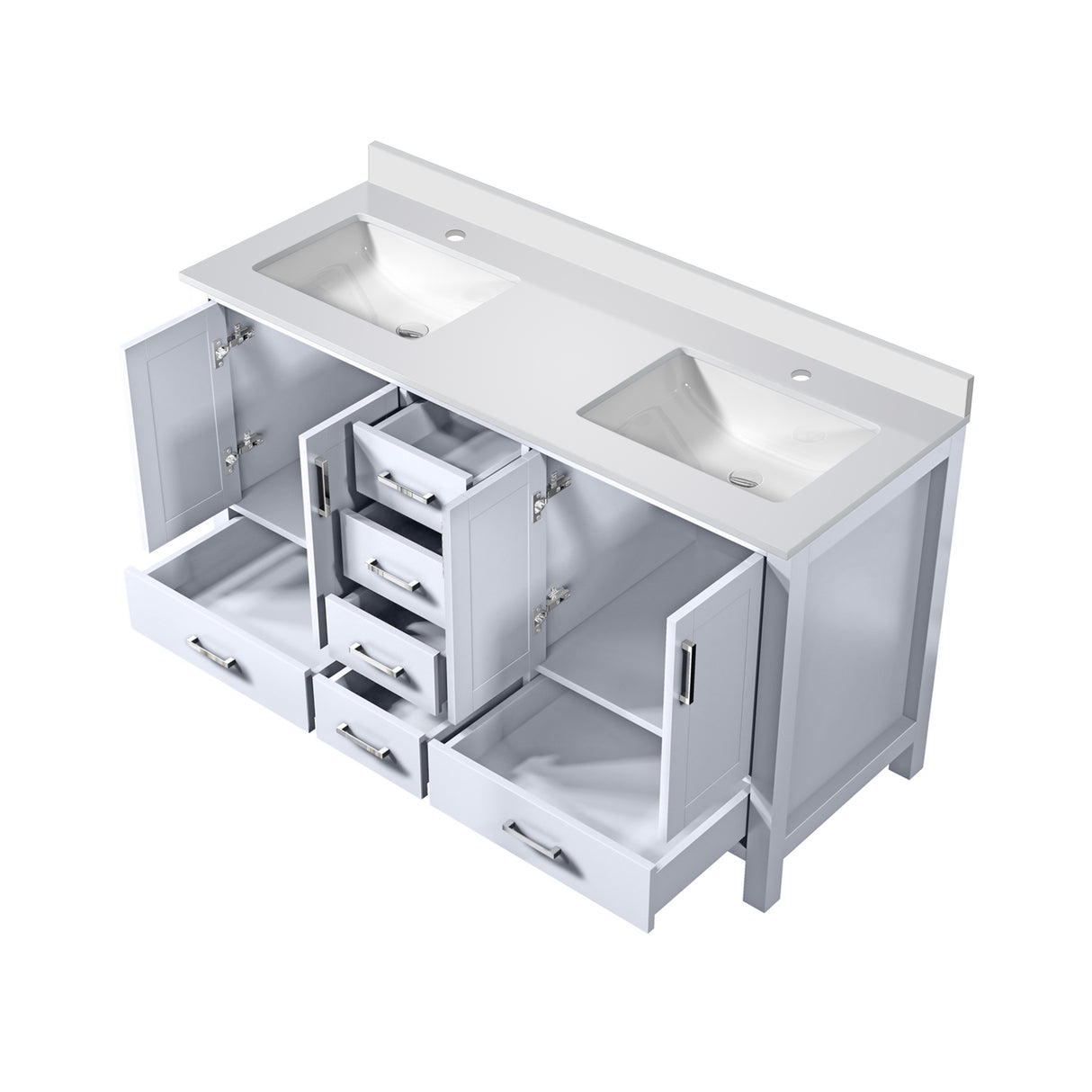 Jacques 60 in. Freestanding Bathroom Vanity with White Quartz Top, White Square Sink