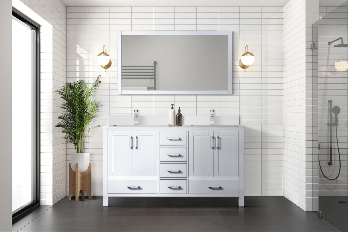 Jacques 60 in. Freestanding Bathroom Vanity with White Quartz Top, White Square Sink
