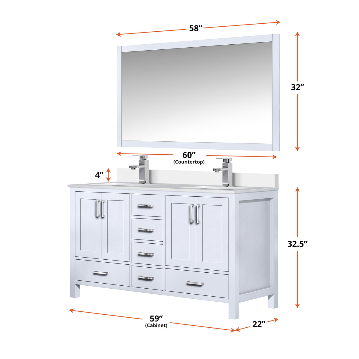 Jacques 60 in. Freestanding Bathroom Vanity with White Quartz Top, White Square Sink