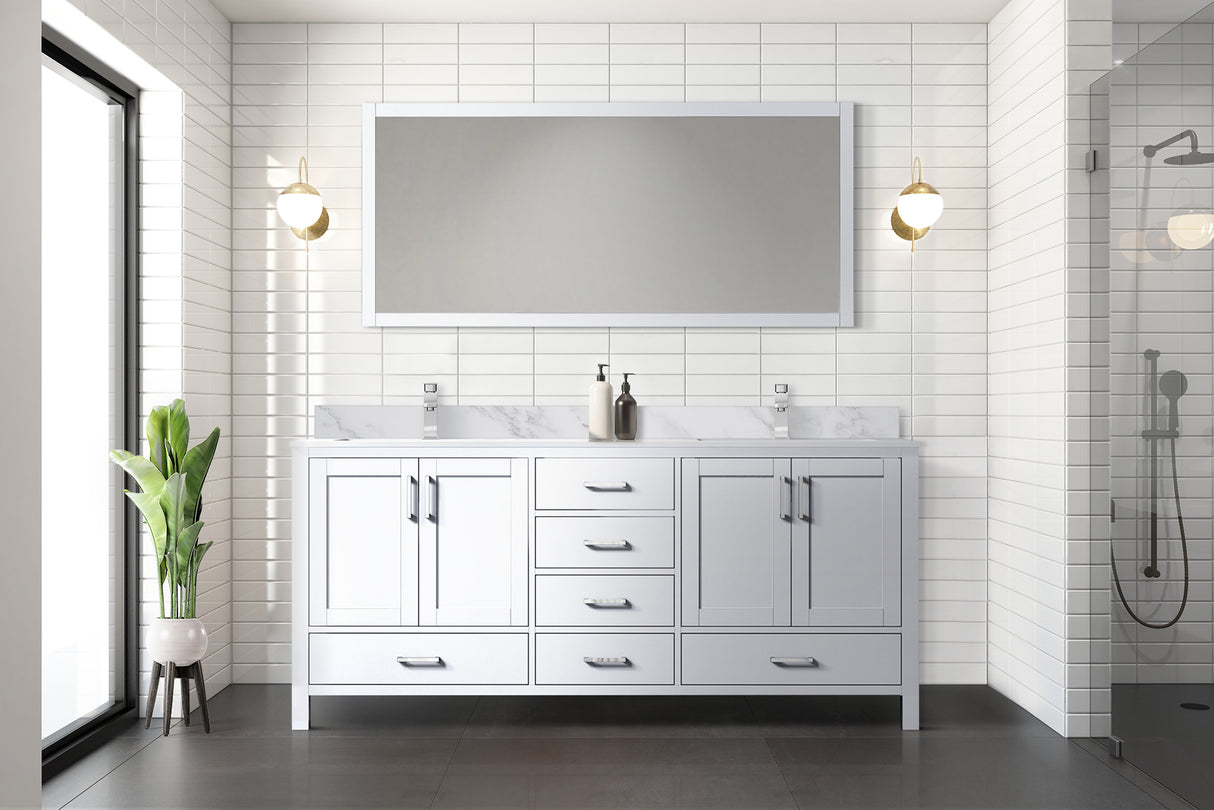 Jacques 72 in. Freestanding Bathroom Vanity With Undermount Ceramic Sink, White Carrara Marble