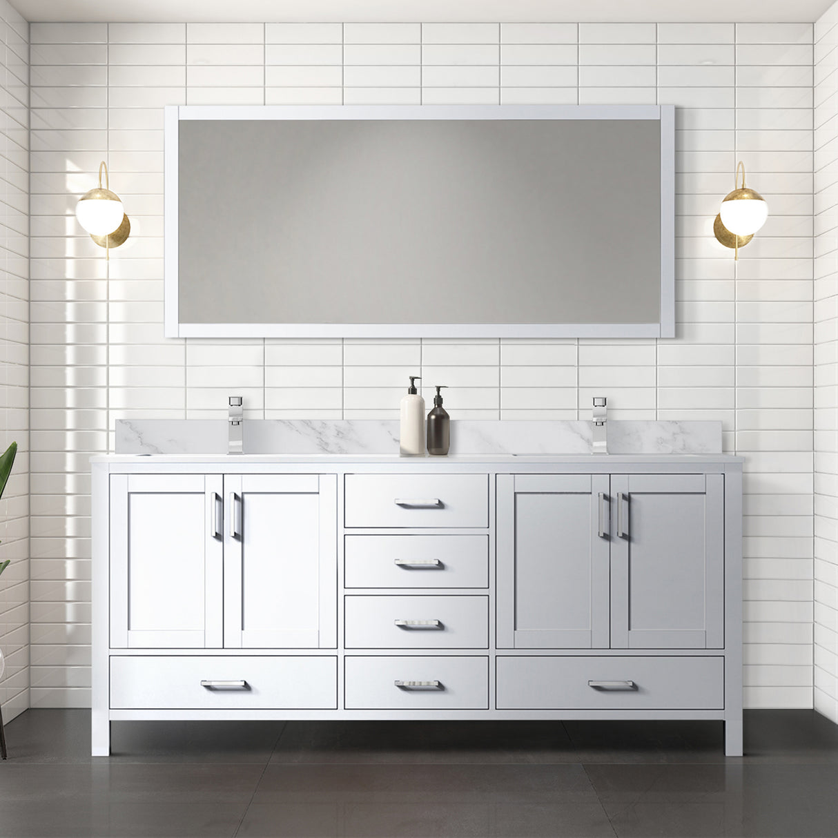 Jacques 72 in. Freestanding Bathroom Vanity With Undermount Ceramic Sink, White Carrara Marble