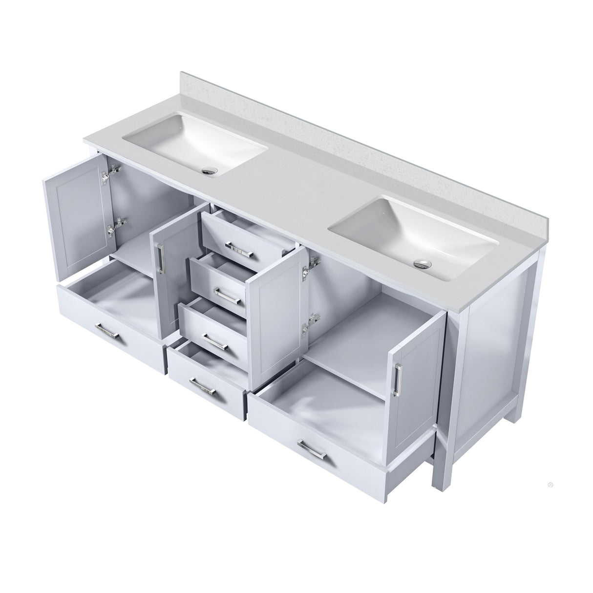 Jacques 72 in. Freestanding Bathroom Vanity with White Quartz Top, White Square Sink