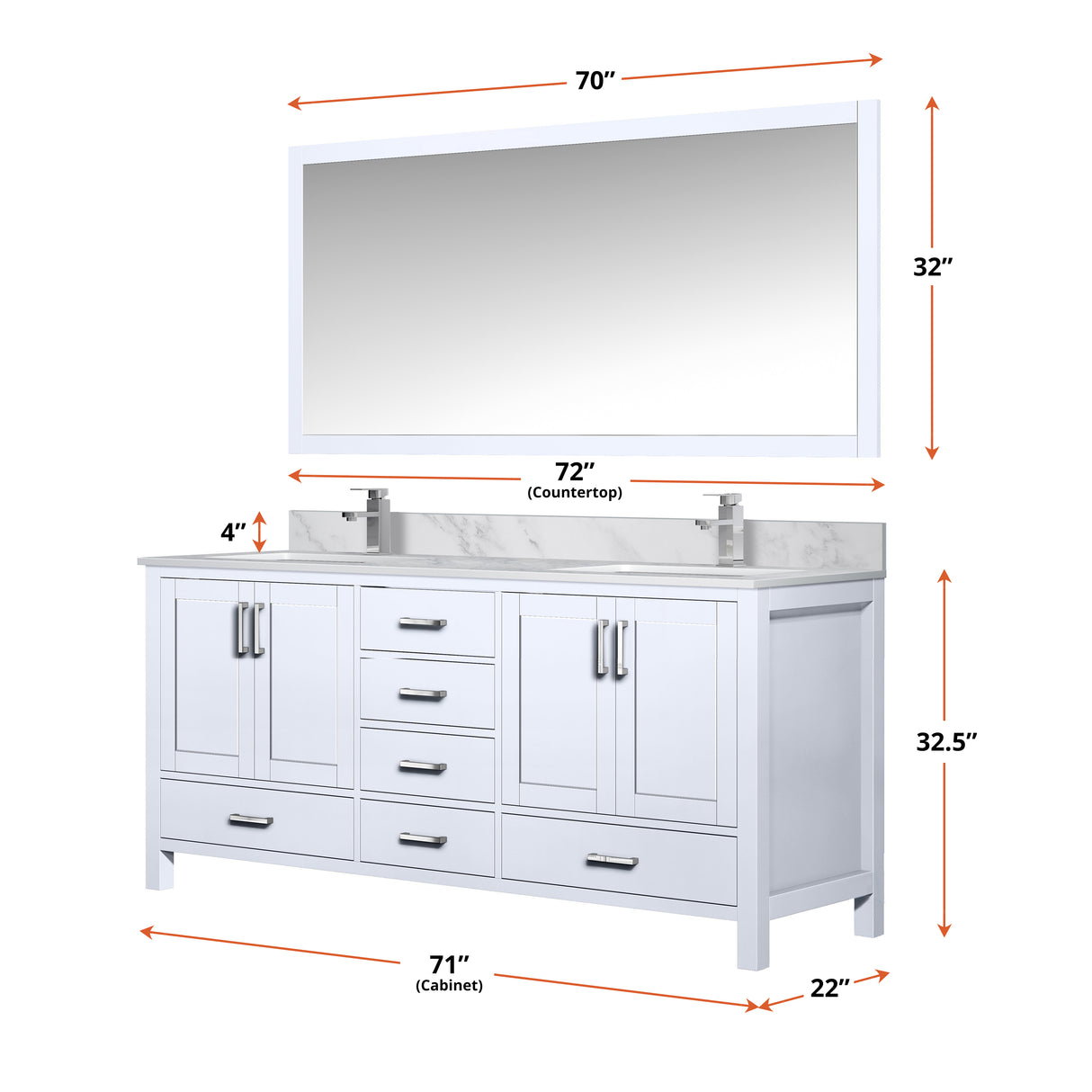 Jacques 72 in. Freestanding Bathroom Vanity with White Quartz Top, White Square Sink