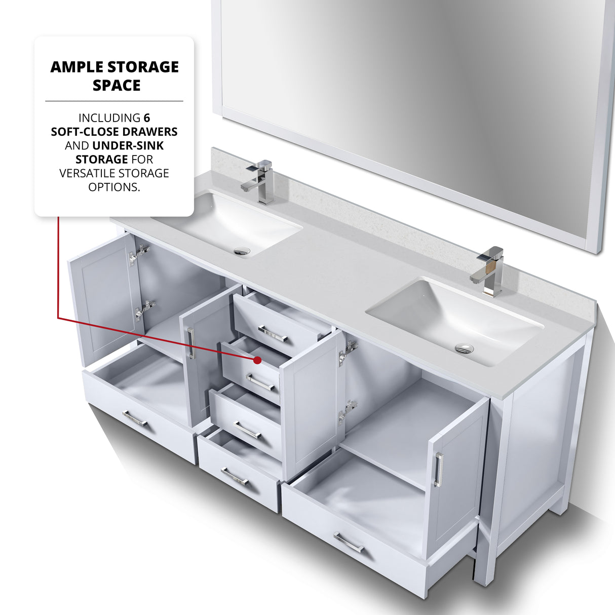Jacques 72 in. Freestanding Bathroom Vanity with White Quartz Top, White Square Sink