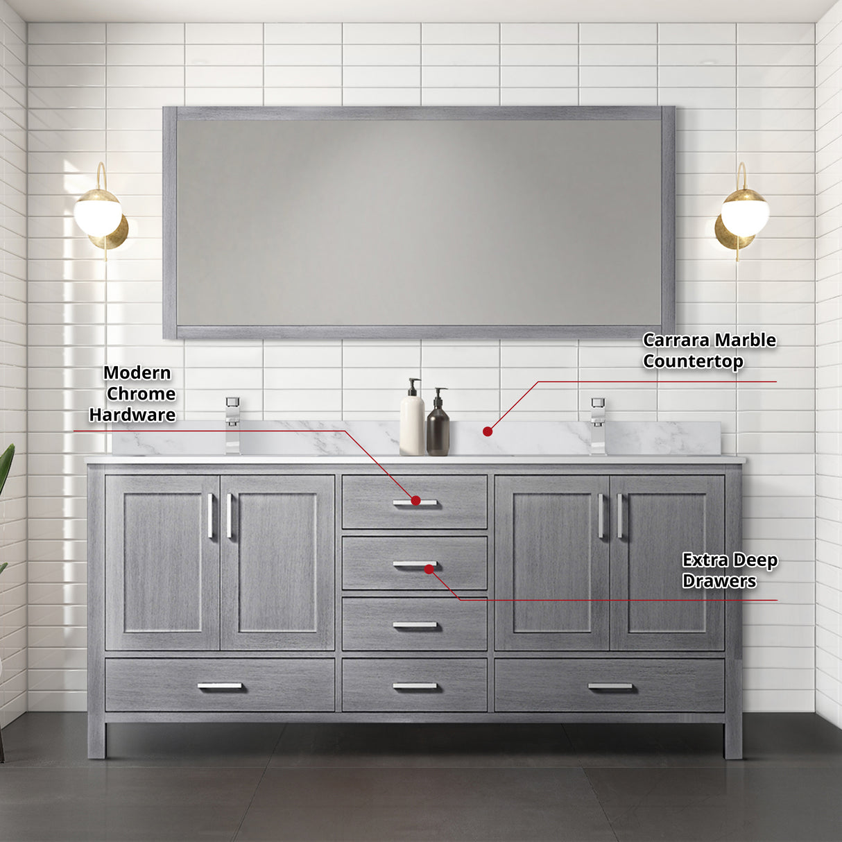 Jacques 72 in. Freestanding Bathroom Vanity With Undermount Ceramic Sink, White Carrara Marble