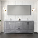 Jacques 72" Distressed Grey Double Vanity, White Quartz Top, White Square Sinks and 70" Mirror