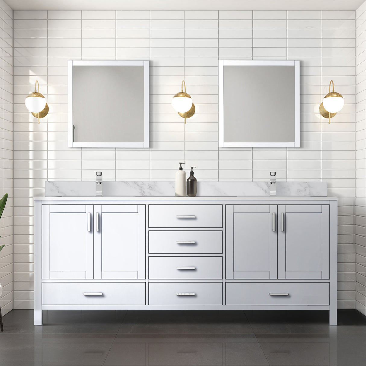 Jacques 80 in. Freestanding Bathroom Vanity with White Carrara Marble Top, White Square Sink