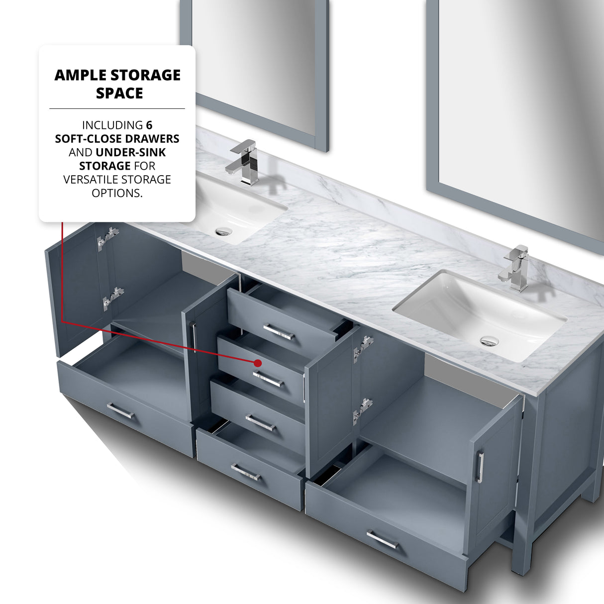 Jacques 80 in. Freestanding Bathroom Vanity with White Carrara Marble Top, White Square Sink